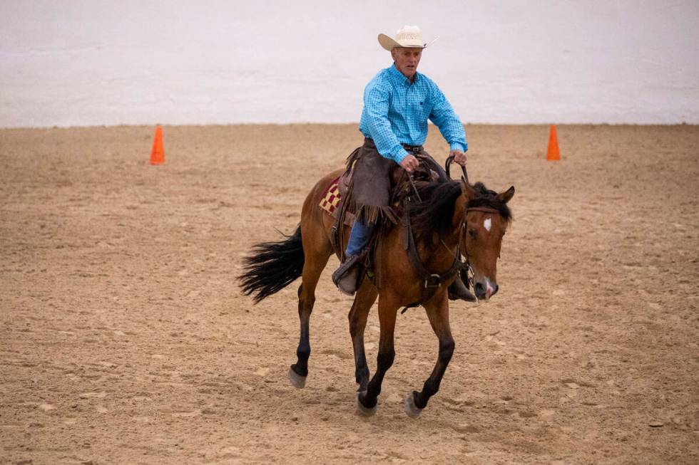 Greg Reynolds, of Kirksey, Kentucky, competes during the Mustang Challenge at South Point Arena ...