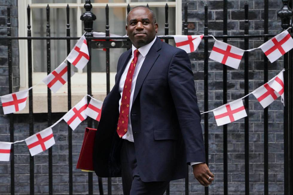 Britain's Foreign Secretary David Lammy leaves Downing Street after a cabinet meeting, in Londo ...