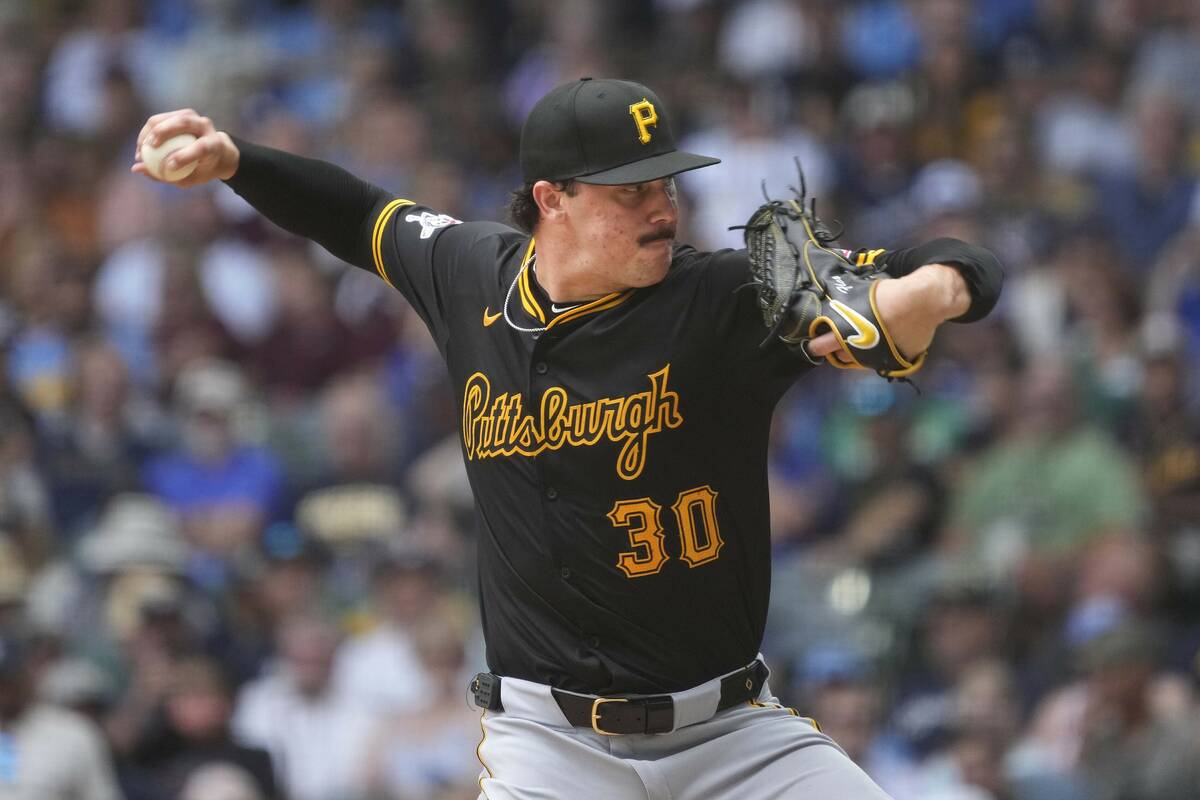 Pittsburgh Pirates pitcher Paul Skenes throws during the fourth inning of a baseball game again ...