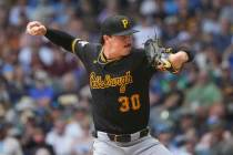 Pittsburgh Pirates pitcher Paul Skenes throws during the fourth inning of a baseball game again ...