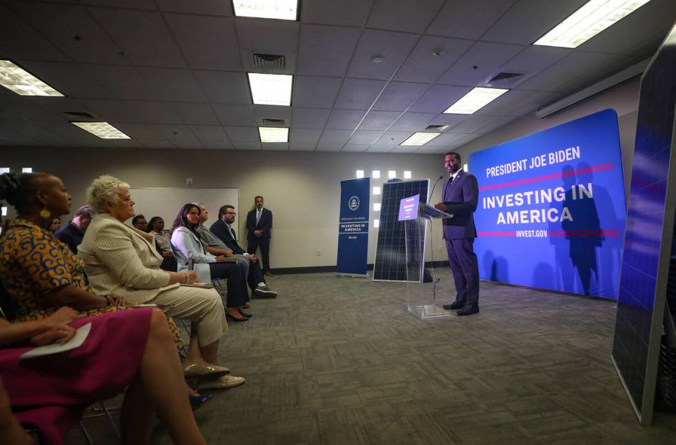 Environmental Protection Agency Administrator Michael Regan addresses the crowd during a news c ...