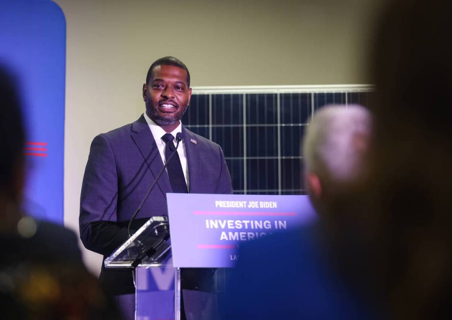 Environmental Protection Agency Administrator Michael Regan addresses the crowd during a news c ...