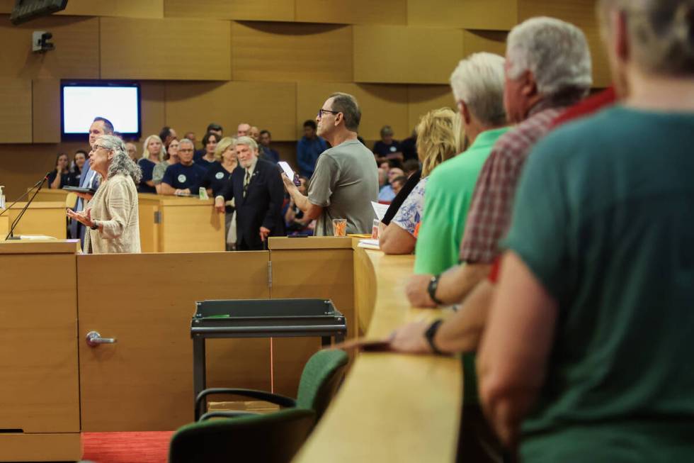 Las Vegas residents line up for public comment during a session about a new Church of Jesus Chr ...