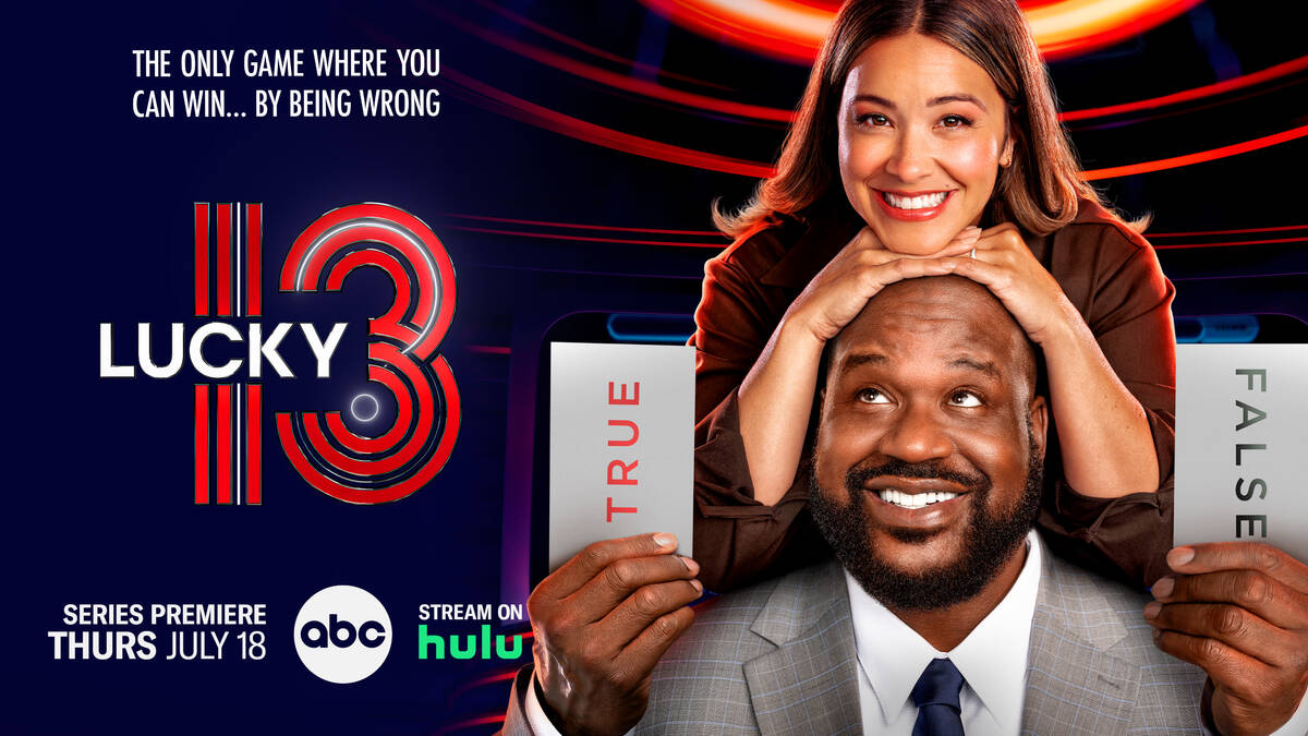 Shaquille O'Neal and Gina Rodriguez co-host the game show "Lucky 13." (Disney)