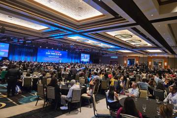 A general view of the UnidosUS convention at the MGM Grand on Monday, July 15, 2024, in Las Veg ...