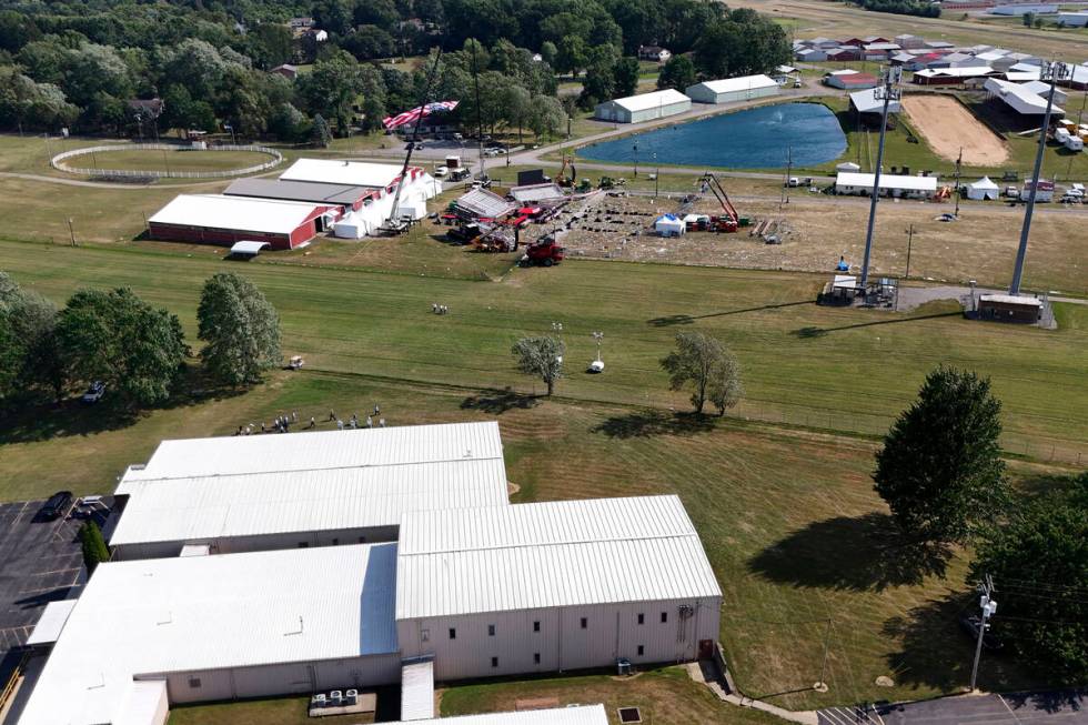 This aerial photo of the Butler Farm Show, site of the Saturday, July 13, 2024 Trump campaign r ...