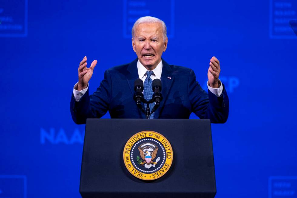 President Joe Biden speaks during the 115th NAACP National Convention at the Mandalay Bay on Tu ...