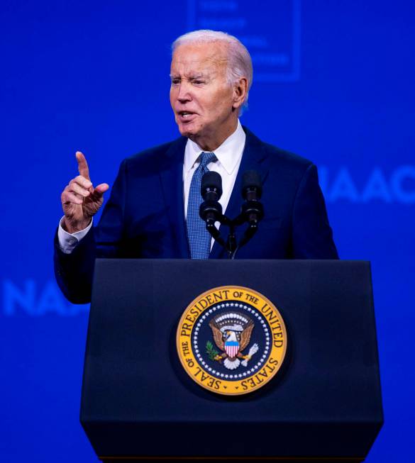 President Joe Biden speaks during the 115th NAACP National Convention at the Mandalay Bay on Tu ...