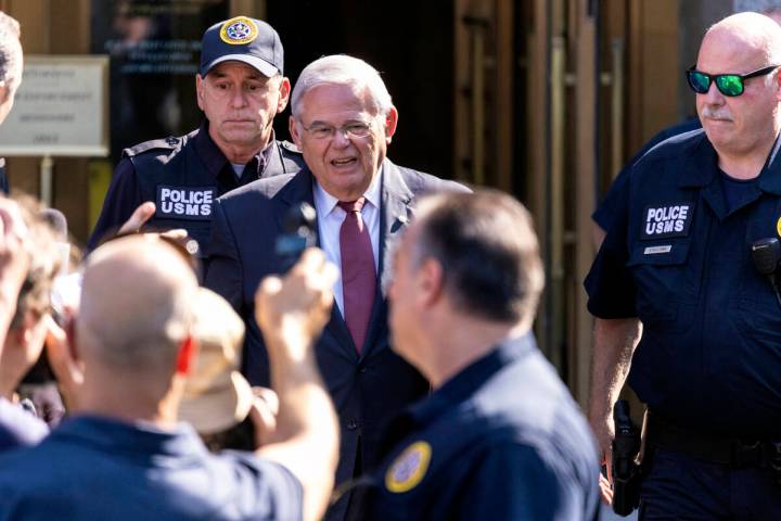 Sen. Bob Menendez, D-N.J., leaves Manhattan federal court, Tuesday, July, 15, 2024, in New York ...