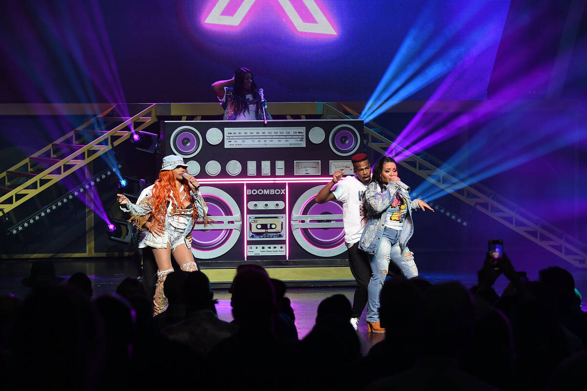 Salt-N-Pepa and Spinderella perform at the premiere of “I Love the 90s — The Vegas Show” ...