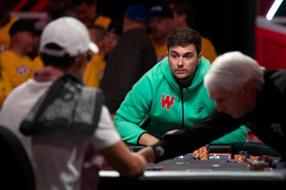 Andres Gonzalez watches a player call all-in while competing in the final table of the World Se ...