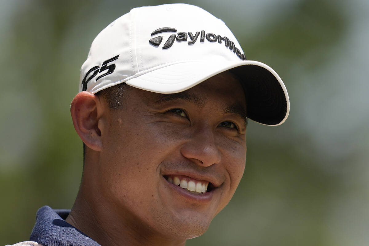 FILE - Collin Morikawa smiles before the second round of the U.S. Open golf tournament Friday, ...