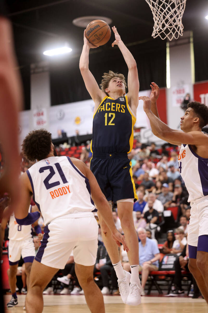 Indiana Pacers guard Johnny Furphy (12) shoots against the Phoenix Suns during an NBA Summer Le ...