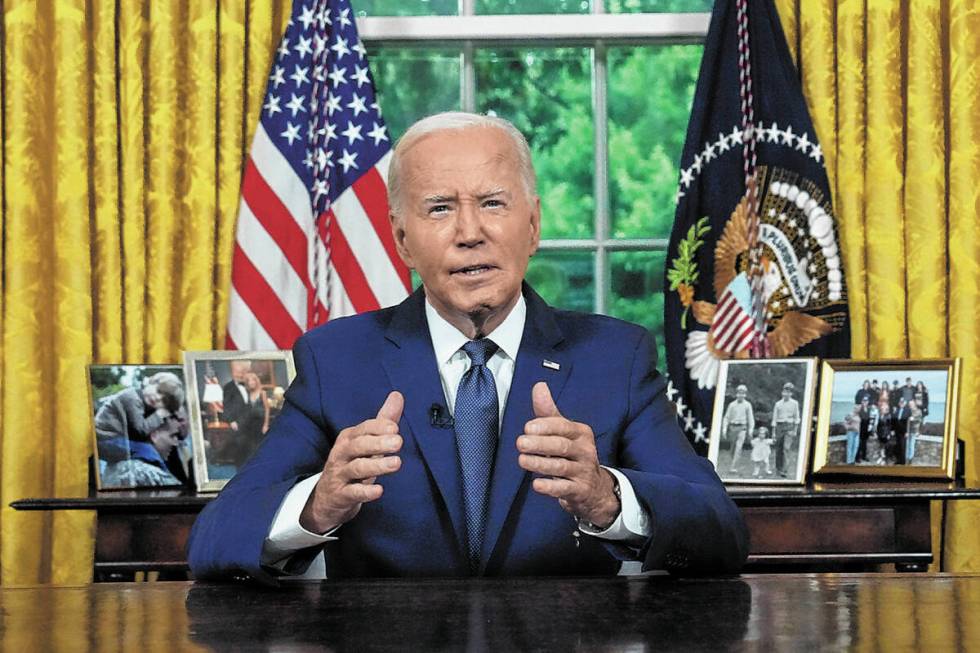 President Joe Biden addresses the nation from the Oval Office of the White House in Washington, ...