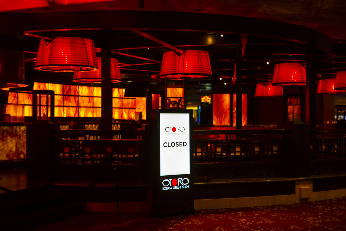 A closed sign for Otoro is pictured during the final night of operations and gaming at The Mira ...
