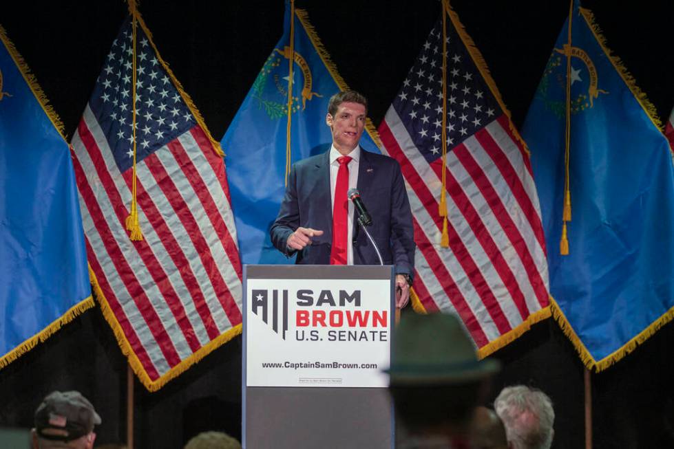 Republican senatorial candidate Sam Brown speaks at an election night party Tuesday, June 11, 2 ...
