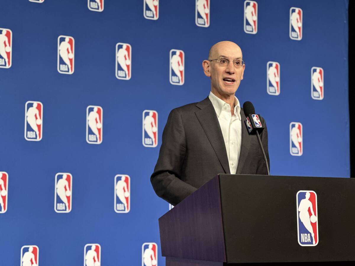NBA Commissioner Adam Silver addresses media at the Thomas & Mack Center on July 16, 2024. (Mic ...