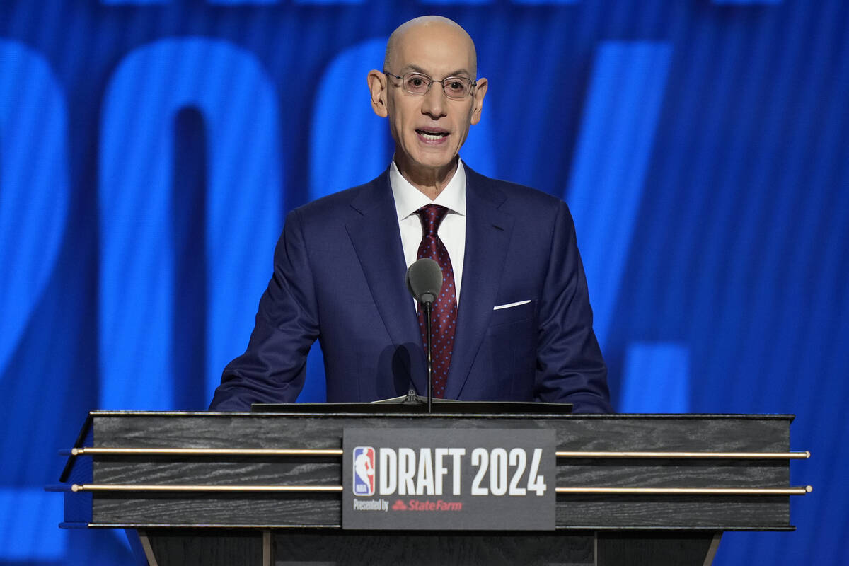 NBA commissioner Adam Silver opens the NBA basketball draft, Wednesday, June 26, 2024, in New Y ...