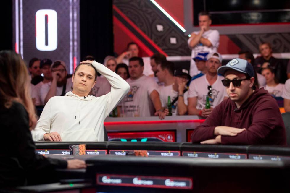 Niklas Astedt, left, and Jordan Griff, right, compete in the final table of the World Series of ...