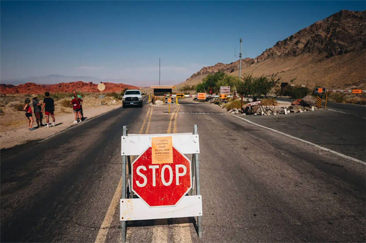 Valley of Fire State Park is closed off to visitors on Thursday, July 11, 2024, in Moapa Valley ...