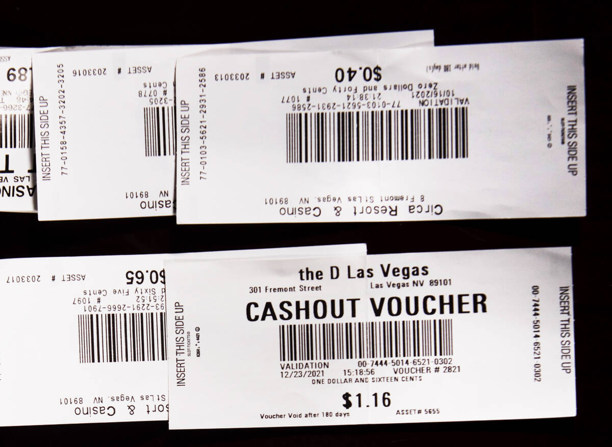 Unredeemed cashout vouchers from Las Vegas casinos on Wednesday, Aug. 17, 2022, in Las Vegas. G ...