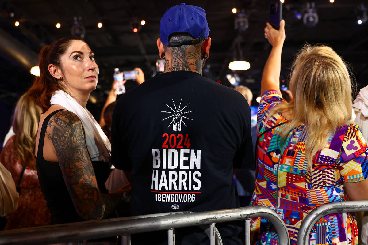 Biden-Harris supporters wait for President Joe Biden to speak during a campaign event at The In ...