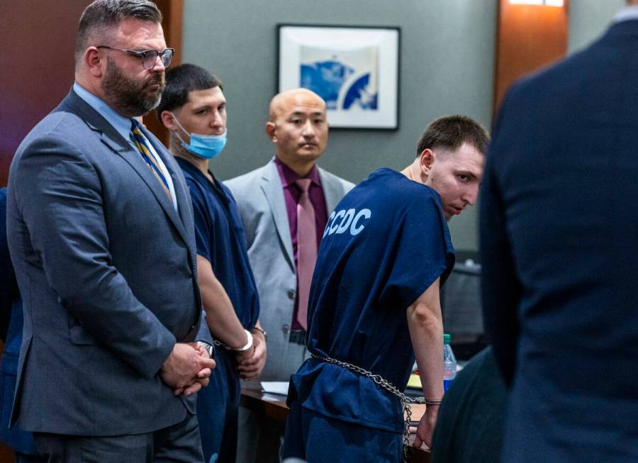 Jessie Rios, right, and Adrian Rios with attorneys listen to security guard Wesley Todd Arringt ...