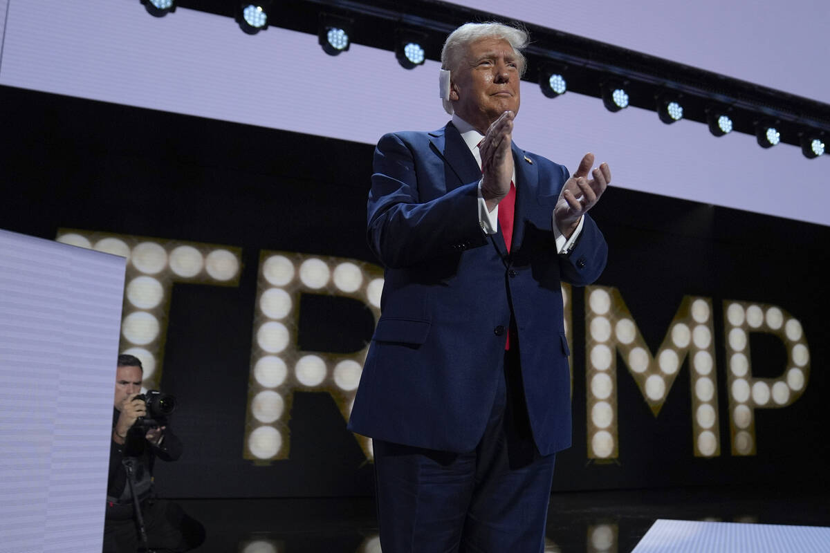 Republican presidential candidate former President Donald Trump is introduced during the final ...