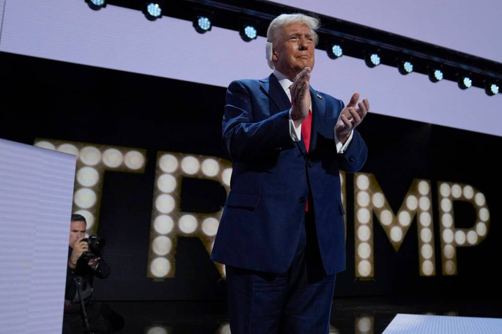 Republican presidential candidate former President Donald Trump is introduced during the final ...