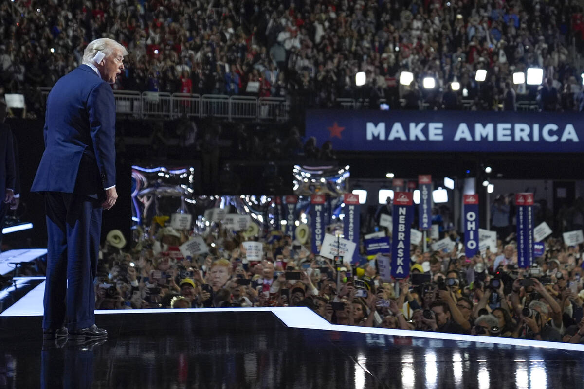 Republican presidential candidate former President Donald Trump is introduced during the final ...