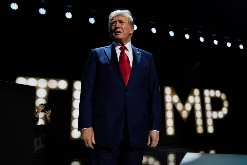 Republican presidential candidate former President Donald Trump is introduced during the final ...