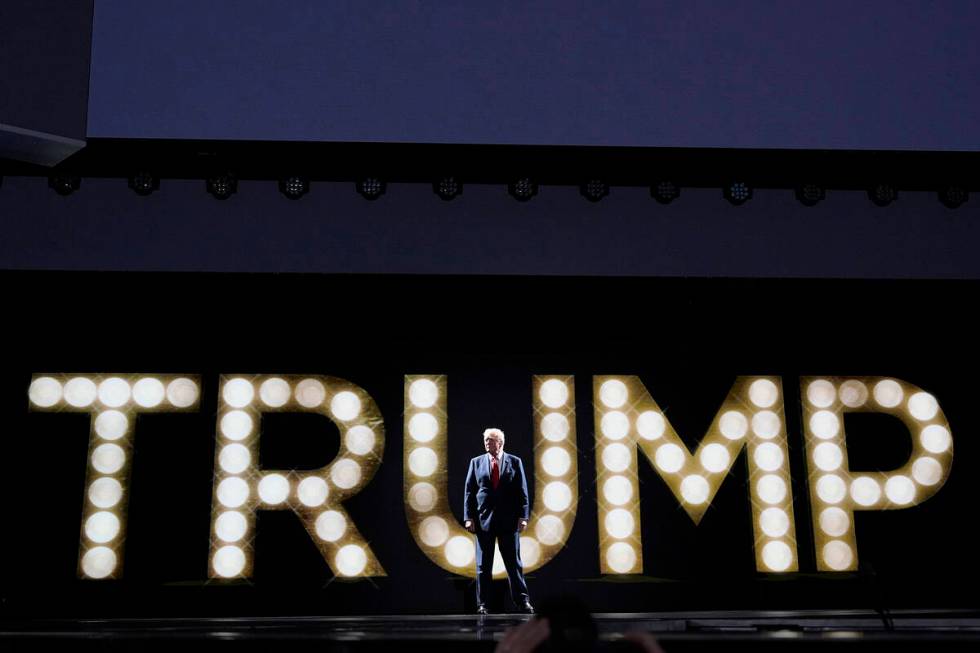 Republican presidential candidate former President Donald Trump arrives to speak during the fin ...