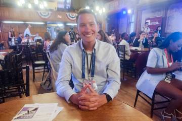 Andrew Jarocki poses for a photo during a youth vote event at the Historic Pabst Brewery's Blue ...