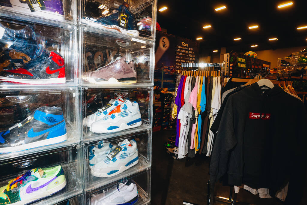 Shoes and clothes for sale are displayed during Sneaker Con at the Mandalay Bay Convention Cent ...