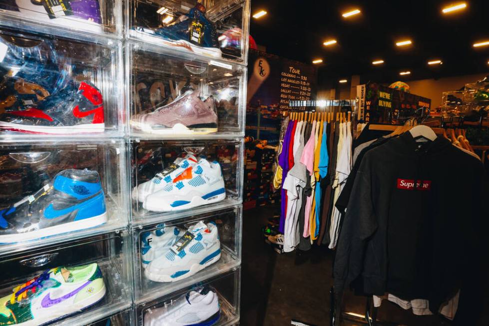 Shoes and clothes for sale are displayed during Sneaker Con at the Mandalay Bay Convention Cent ...