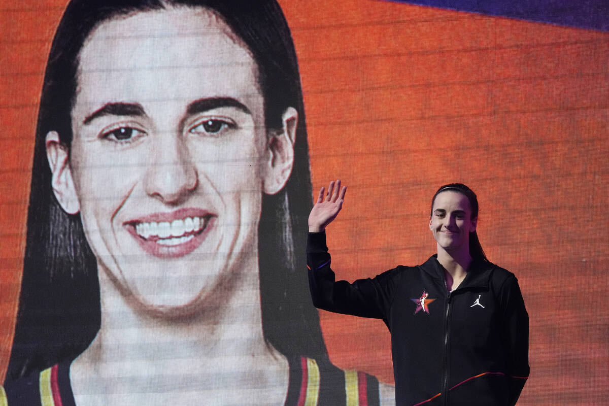 Caitlin Clark, of Team WNBA, is introduced prior to a WNBA All-Star basketball game against Tea ...