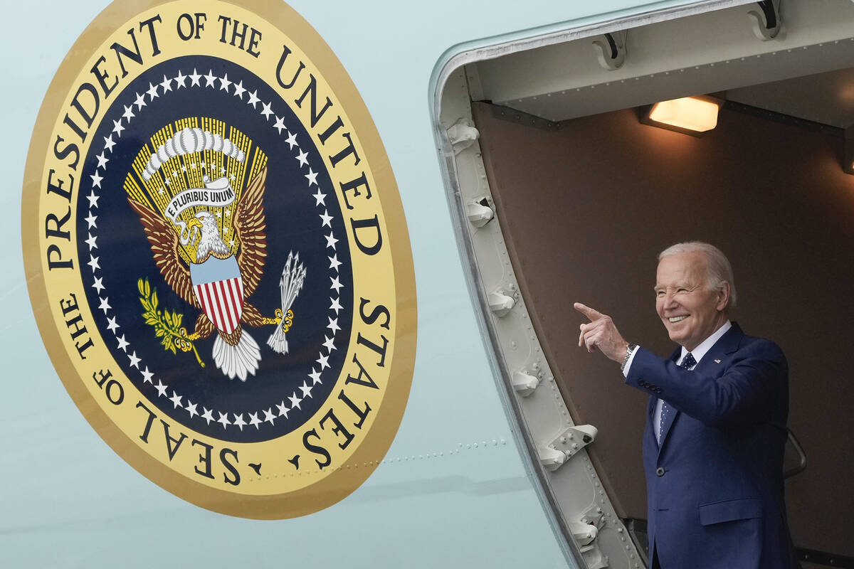 FILE - President Joe Biden arrives at Los Angeles International Airport, Feb. 20, 2024, in Los ...