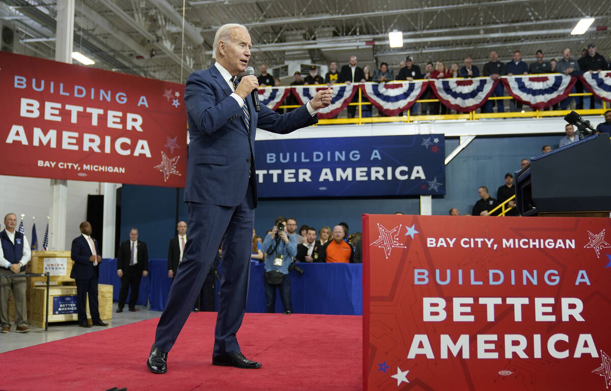 FILE - President Joe Biden speaks about manufacturing jobs and the economy at SK Siltron CSS, a ...