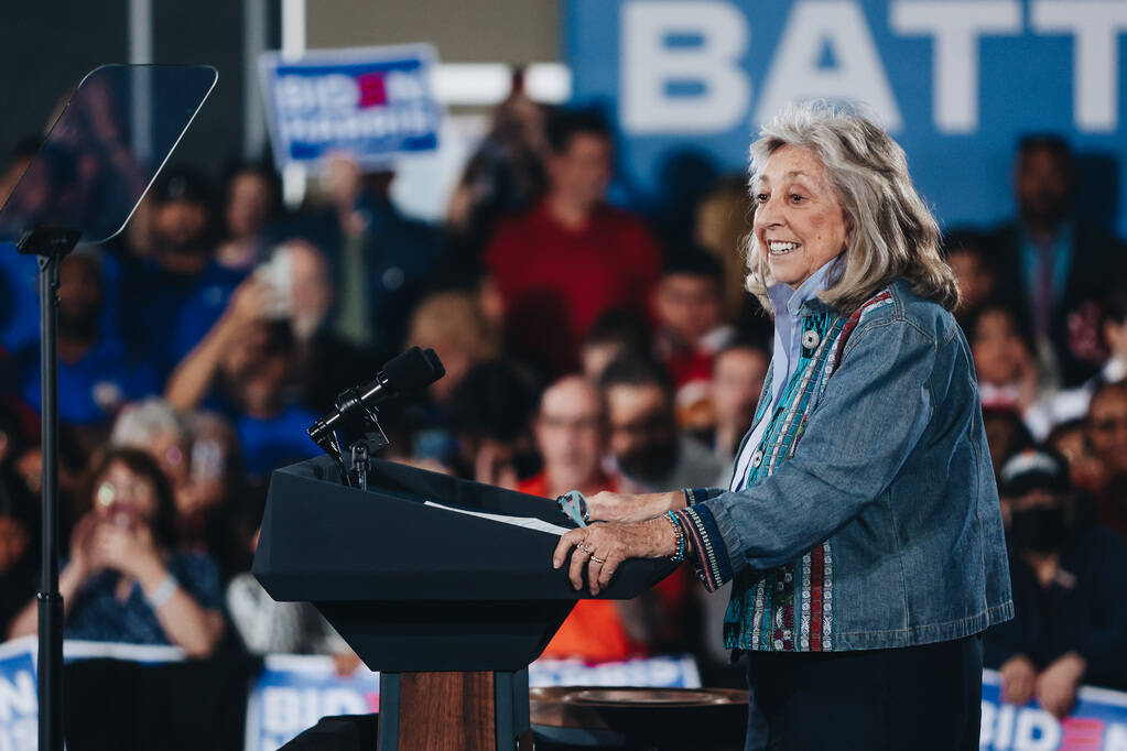 U.S. Rep. Dina Titus, D-Nev., speaks to supporters during a Biden campaign event before Kamala ...