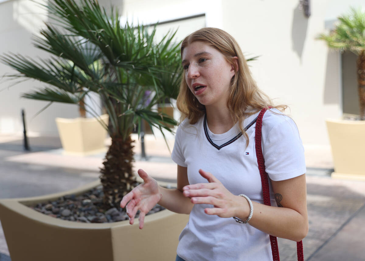 Parker Beining, 20, of Henderson, speaks to the Review-Journal at The District at Green Valley ...