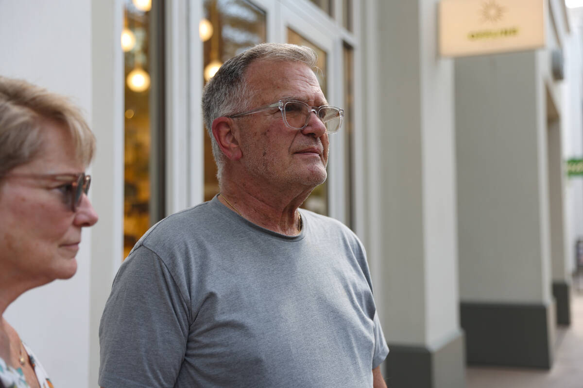 Jim Stegner of Henderson speaks to the Review-Journal next to his wife Deb Stegner at The Distr ...