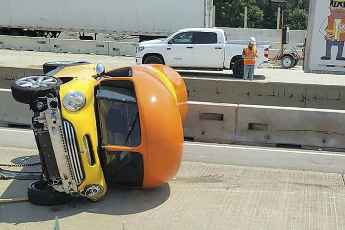 In this photo provided by Chicago Critter, one of Oscar Mayer’s hot dog-shaped Wienermob ...