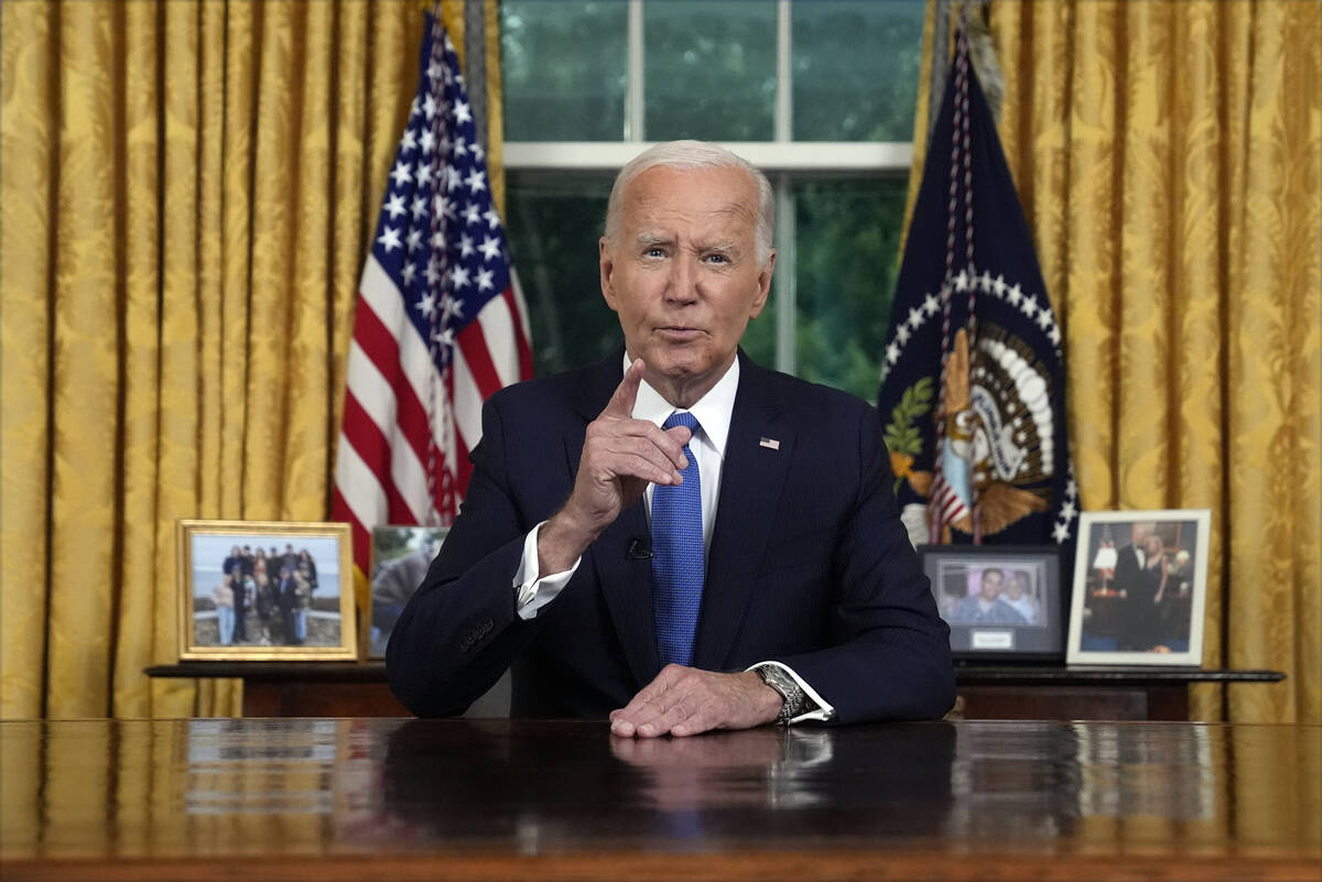 President Joe Biden addresses the nation from the Oval Office of the White House in Washington, ...