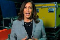 In this image from video, Democratic vice presidential candidate Sen. Kamala Harris, D-Calif., ...