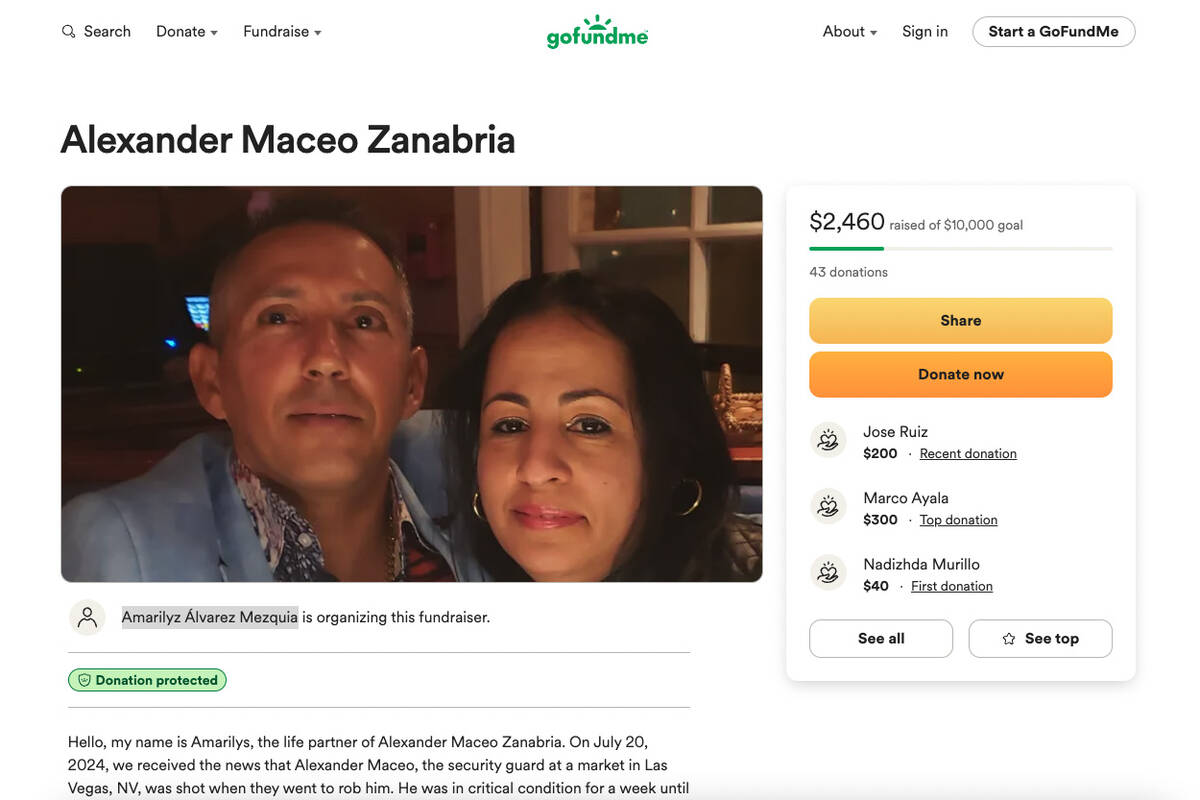 Alexander Maceo-Sanabria is seen in a screenshot from a GoFundMe page set up by his partner. (G ...