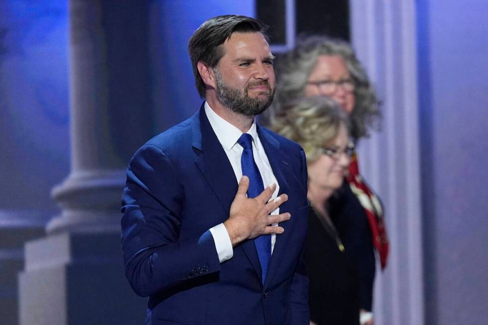 Republican vice presidential candidate Sen. JD Vance, R-Ohio, looking towards supporters during ...