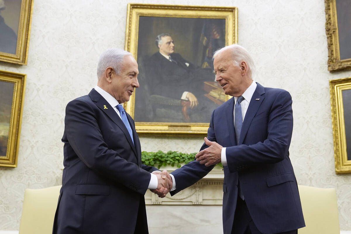 President Joe Biden meets with Israeli Prime Minister Benjamin Netanyahu in the Oval Office of ...