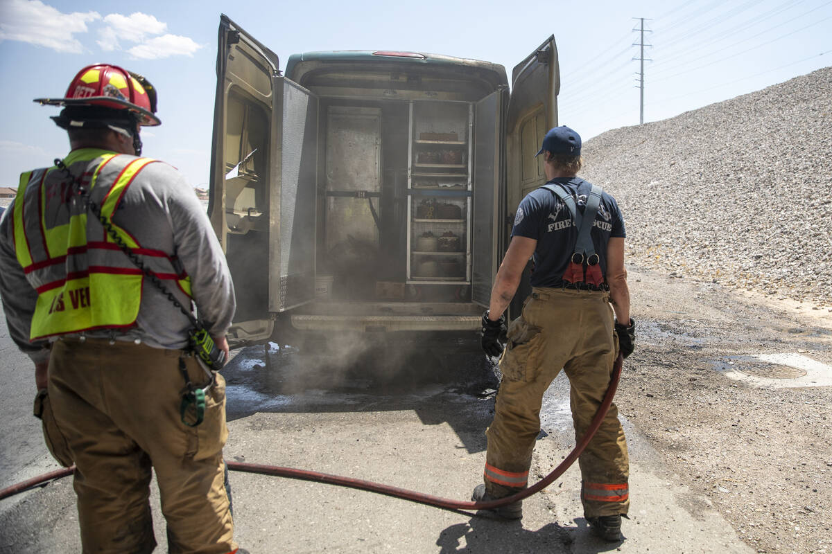 Las Vegas Fire & Rescue responds to a Freed’s Bakery delivery truck fire along the 2 ...