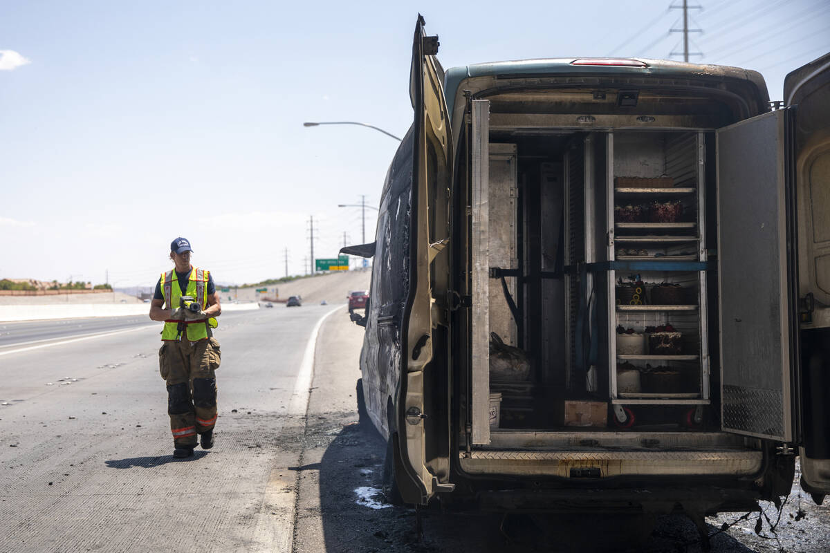 Las Vegas Fire & Rescue responds to a Freed’s Bakery delivery truck fire along the 2 ...