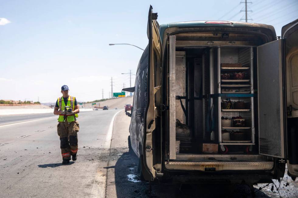 Las Vegas Fire & Rescue responds to a Freed’s Bakery delivery truck fire along the 2 ...